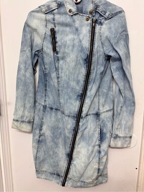 QS by Oliver Denim-Like Cotton Asymmetrical Moto Zip Dress Size 10 Boho Retro